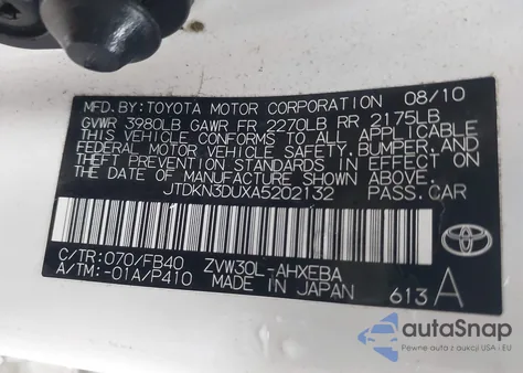 2010 Toyota Prius Iii z USA, uszkodzony, nr VIN JTDKN3DUXA5202132